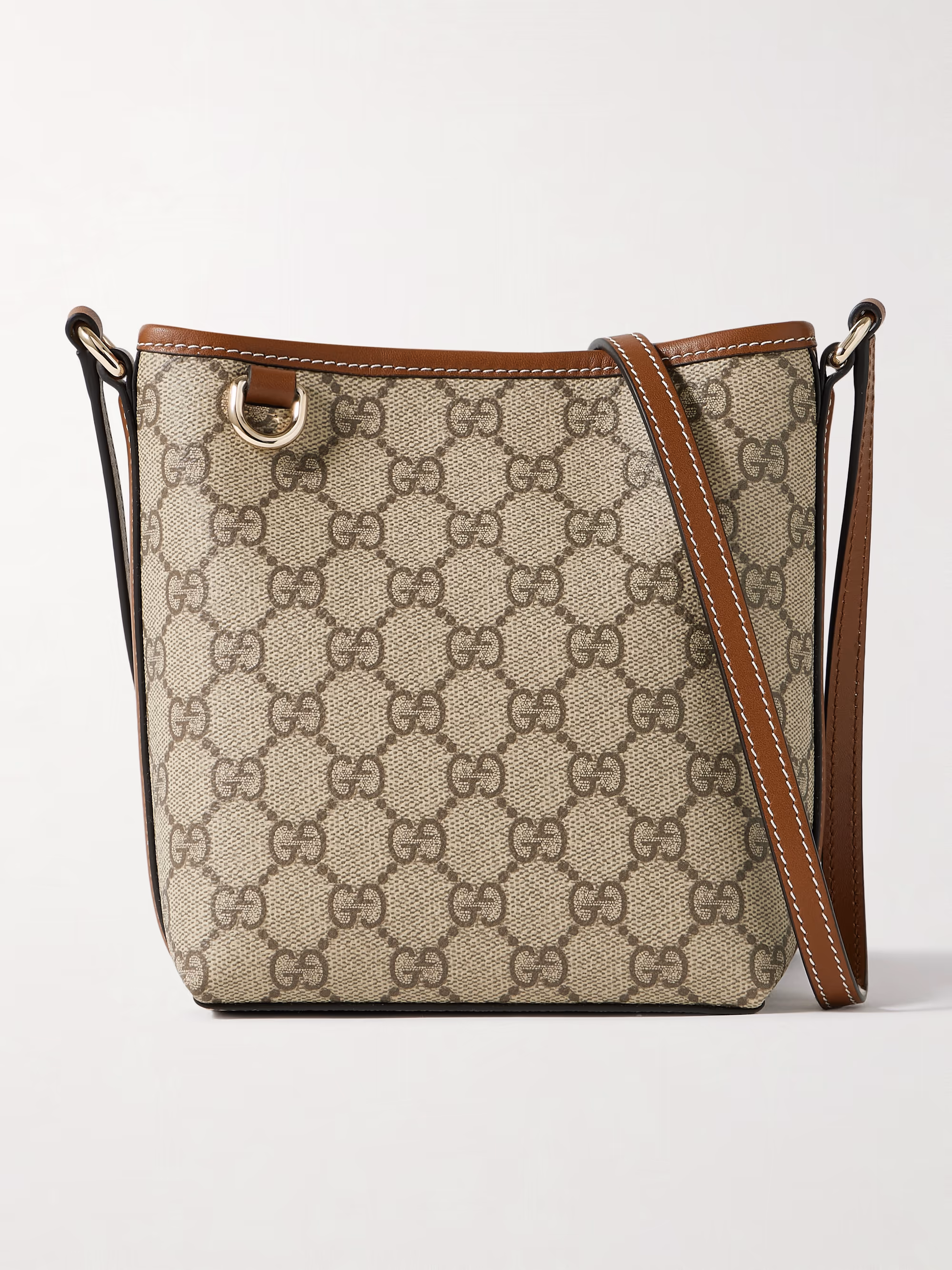 Gucci GG Emblem mini leather-trimmed printed coated-canvas shoulder bag